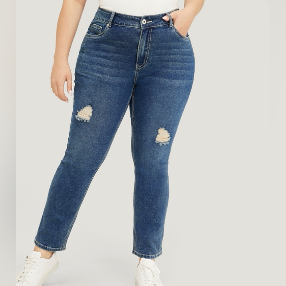 BloomChic Blue Skinny Jeans with Distressed Details